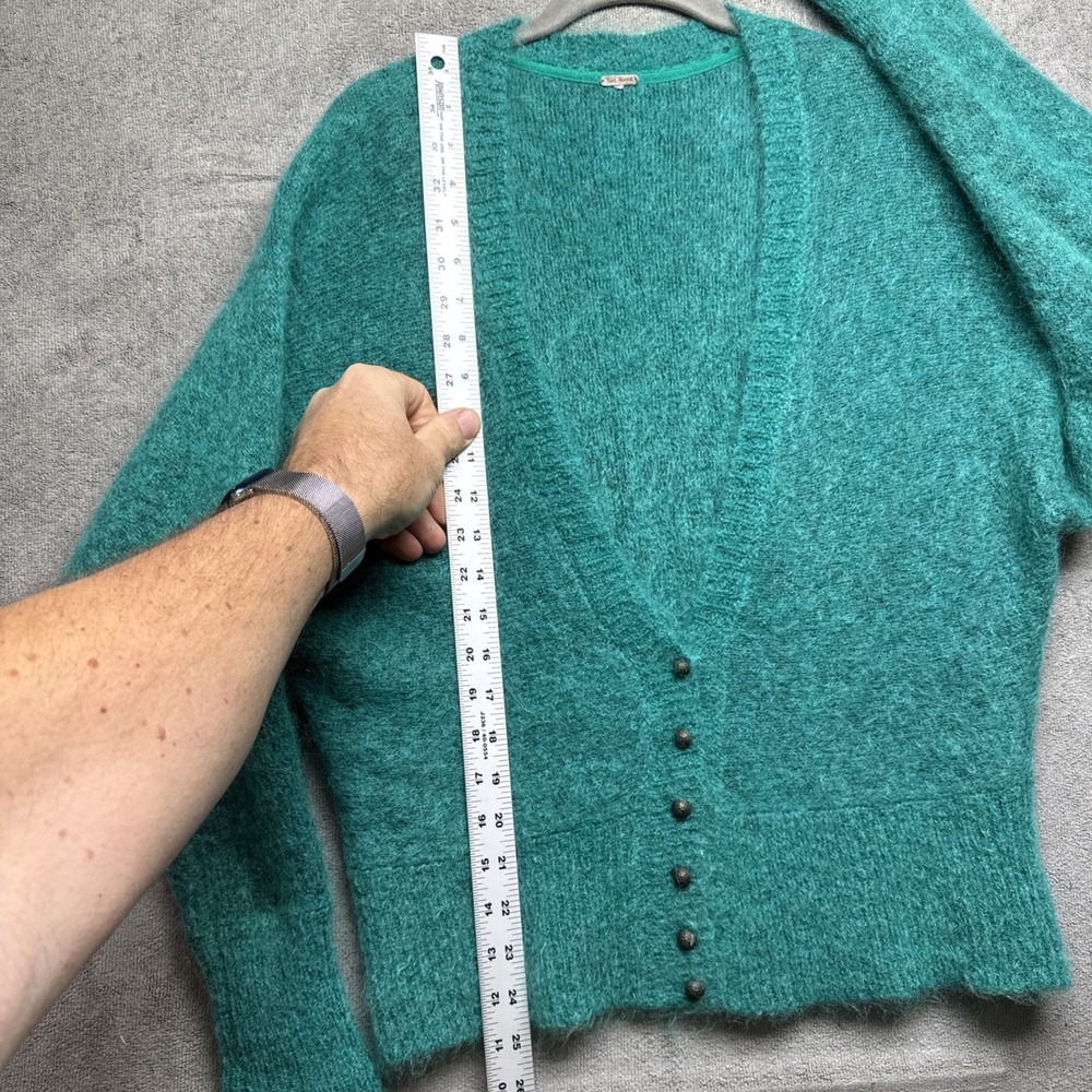 Free People‎ Green Mohair Blend Button Front Cardigan Sweater Boho Slouchy M - Picture 4 of 8